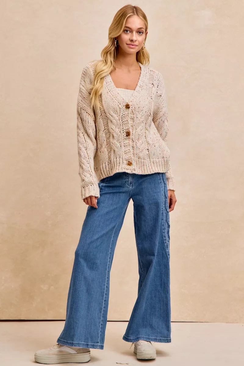 BIBI Wavy Side Edge Detail Lined Wide Leg Jeans on Simply Obsessed