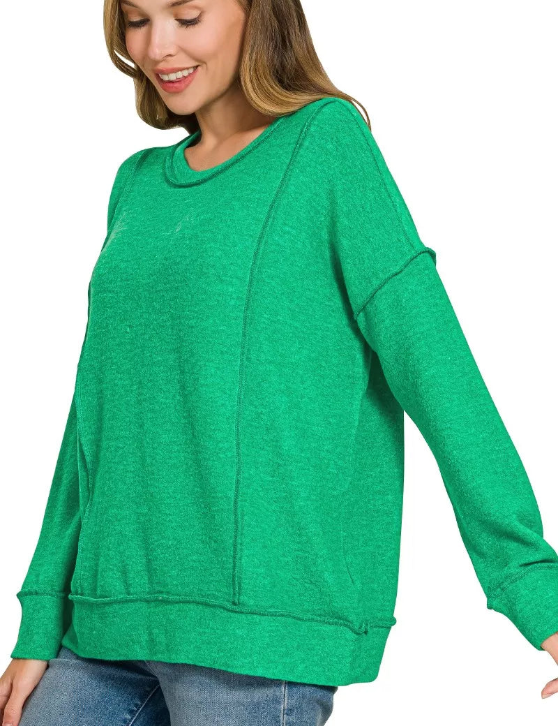ZENANA Brushed Hacci Drop Shoulder Sweater on Simply Obsessed
