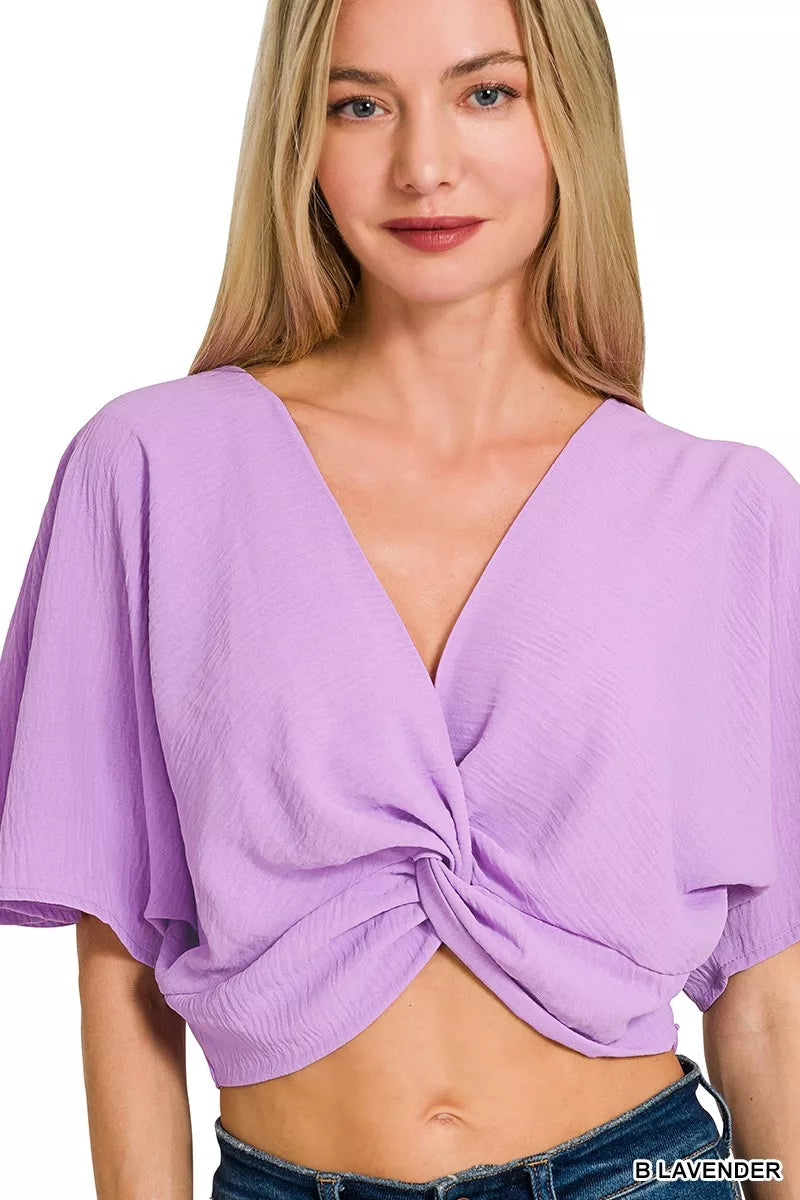 ZENANA Woven Airflow Twisted Top & Wide Leg Pants Set on Simply Obsessed