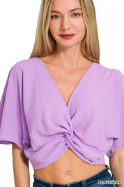 ZENANA Woven Airflow Twisted Top & Wide Leg Pants Set on Simply Obsessed