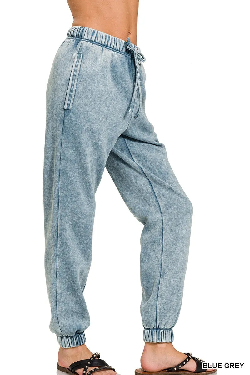 Zenana Acid Wash Fleece Sweatpants with Pockets on Simply Obsessed