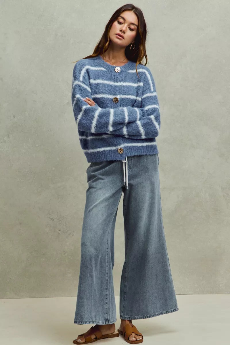 SO ME Mid Rise Elastic Waist Flare Denim Jeans on Simply Obsessed