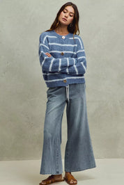 SO ME Mid Rise Elastic Waist Flare Denim Jeans on Simply Obsessed