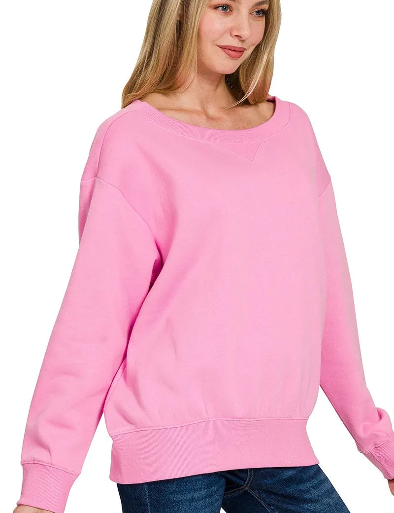 Zenana Fleece Boat Neck Sweatshirt on Simply Obsessed