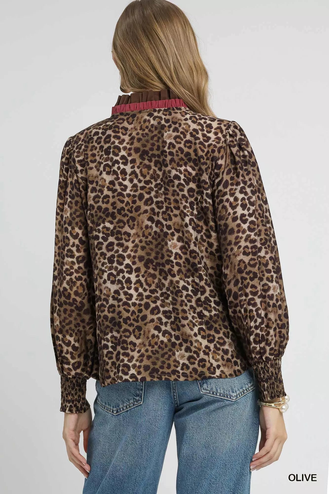UMGEE Ruffle Trim Leopard Print Shirt on Simply Obsessed
