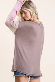 BiBi Thermal Waffle Color Block Top with Tie Dye **LA DEAL** on Simply Obsessed
