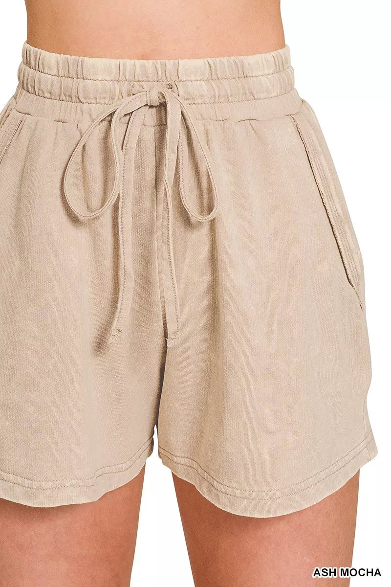 ZENANA French Terry Acid Washed Relaxed Top & Short Set on Simply Obsessed