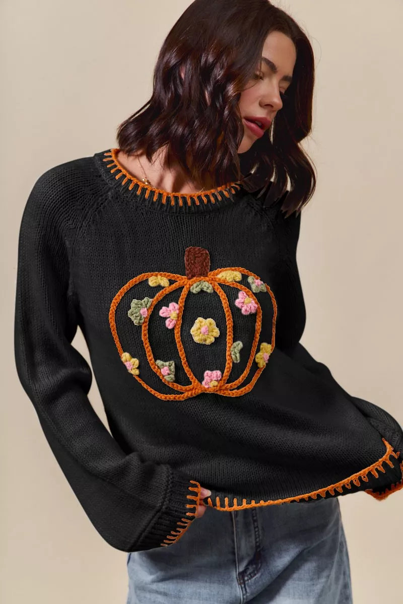 SO ME Pumpkin Floral Embroidered Thanksgiving Sweater on Simply Obsessed