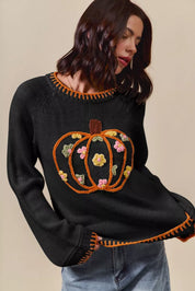 SO ME Pumpkin Floral Embroidered Thanksgiving Sweater on Simply Obsessed
