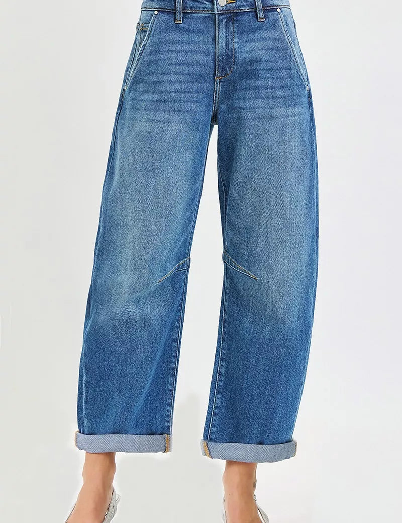 RISEN Slouchy Cropped Barrel Jeans With Cuffed Hem on Simply Obsessed