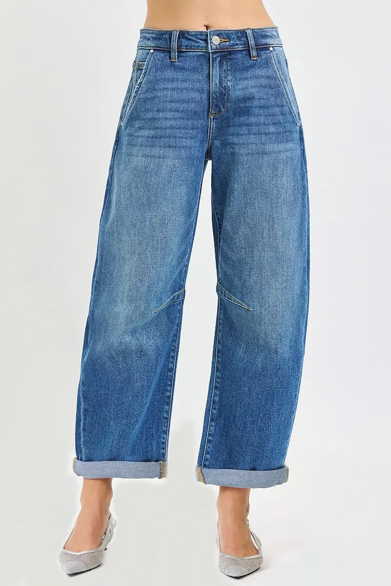 RISEN Slouchy Cropped Barrel Jeans With Cuffed Hem on Simply Obsessed
