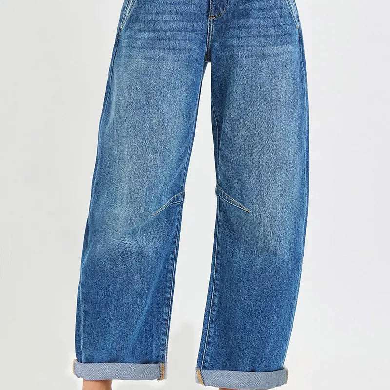 RISEN Slouchy Cropped Barrel Jeans With Cuffed Hem on Simply Obsessed