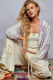 POL Floral Balloon Sleeve Hooded Lace Jacket with Stitch Detail on Simply Obsessed