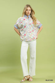 Umgee Jacquard Floral Print Button-Down Shirt on Simply Obsessed