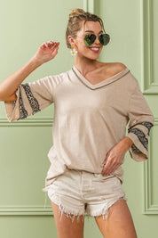 BiBi Triblend Knit Top with Leopard Band Detail on Simply Obsessed