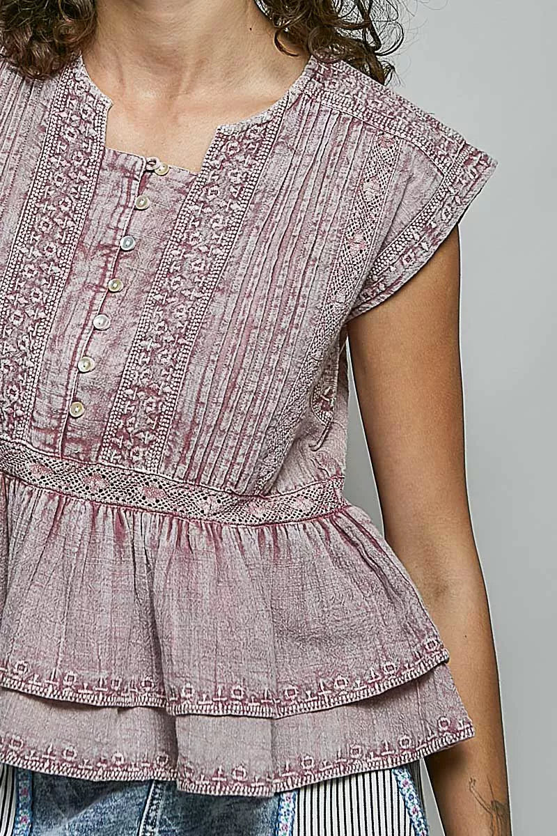 POL Eyelet Embroidery Pintuck Sleeveless Cotton Blouse on Simply Obsessed