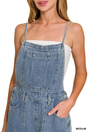 ZENANA Denim Medium Washed Wide Leg Overalls on Simply Obsessed