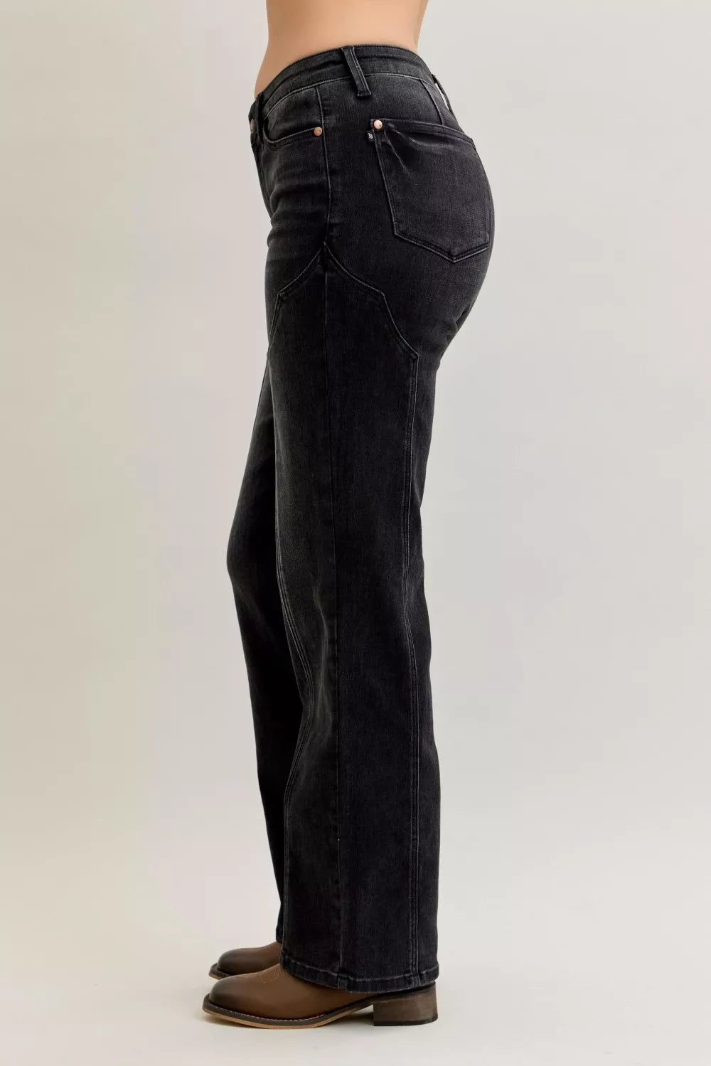 Judy Blue Mid Rise Straight Western Seam Detail Jeans on Simply Obsessed