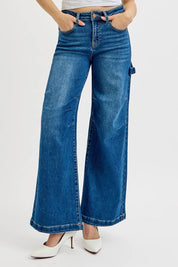 RISEN Full Size High Rise Wide Leg Patch Detailed Jeans Plus Size on Simply Obsessed