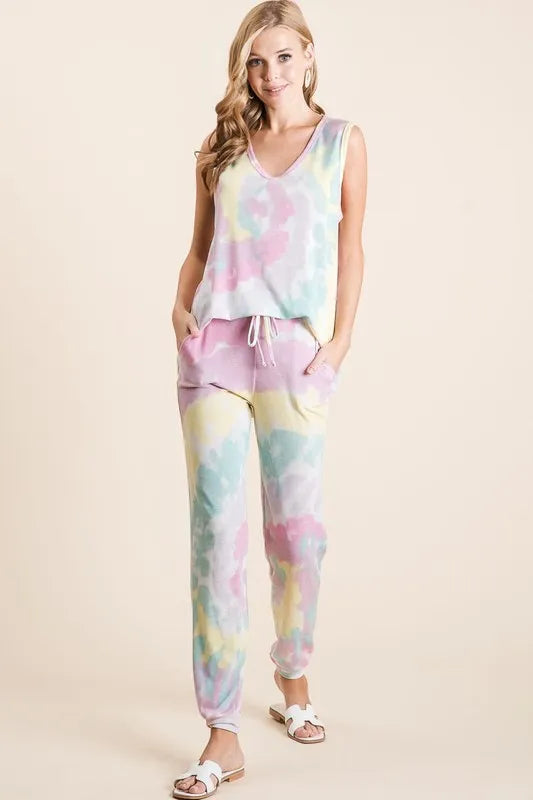 BiBi Tie Dye French Terry Casual Pants on Simply Obsessed