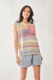 DAVI & DANI Multi Color Crochet Sleeveless Knit Vest Top on Simply Obsessed