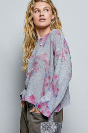 POL Ribbed Butterfly Print Round Neck Knit Top on Simply Obsessed