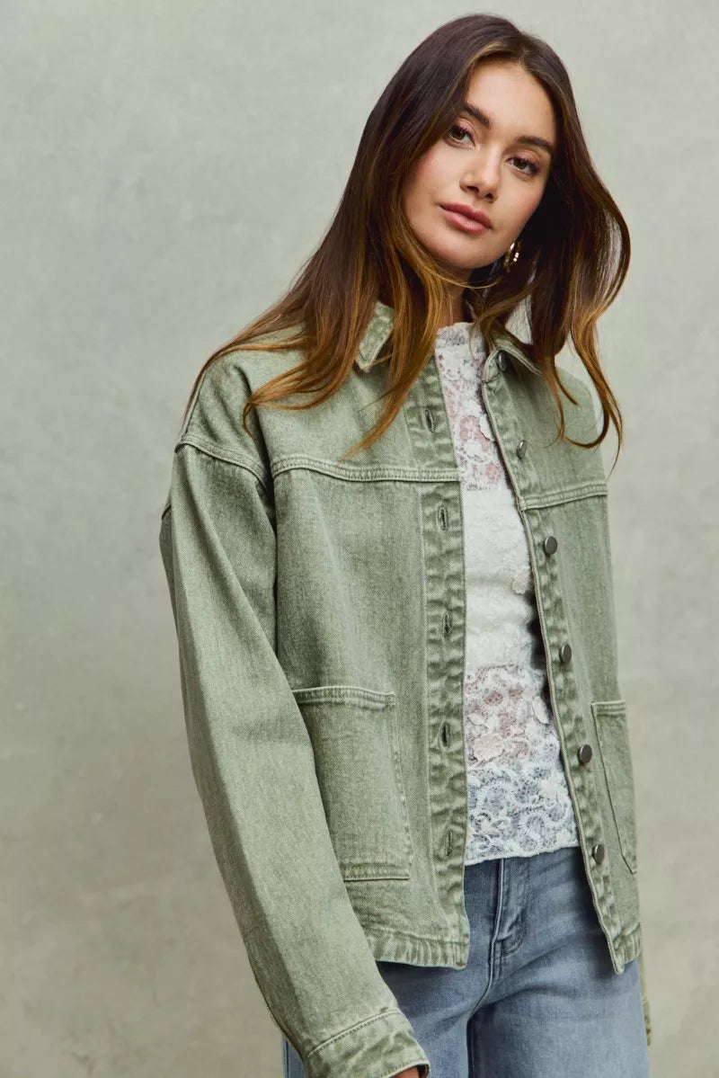 SO ME Vintage Washed Button Twill Shacket on Simply Obsessed