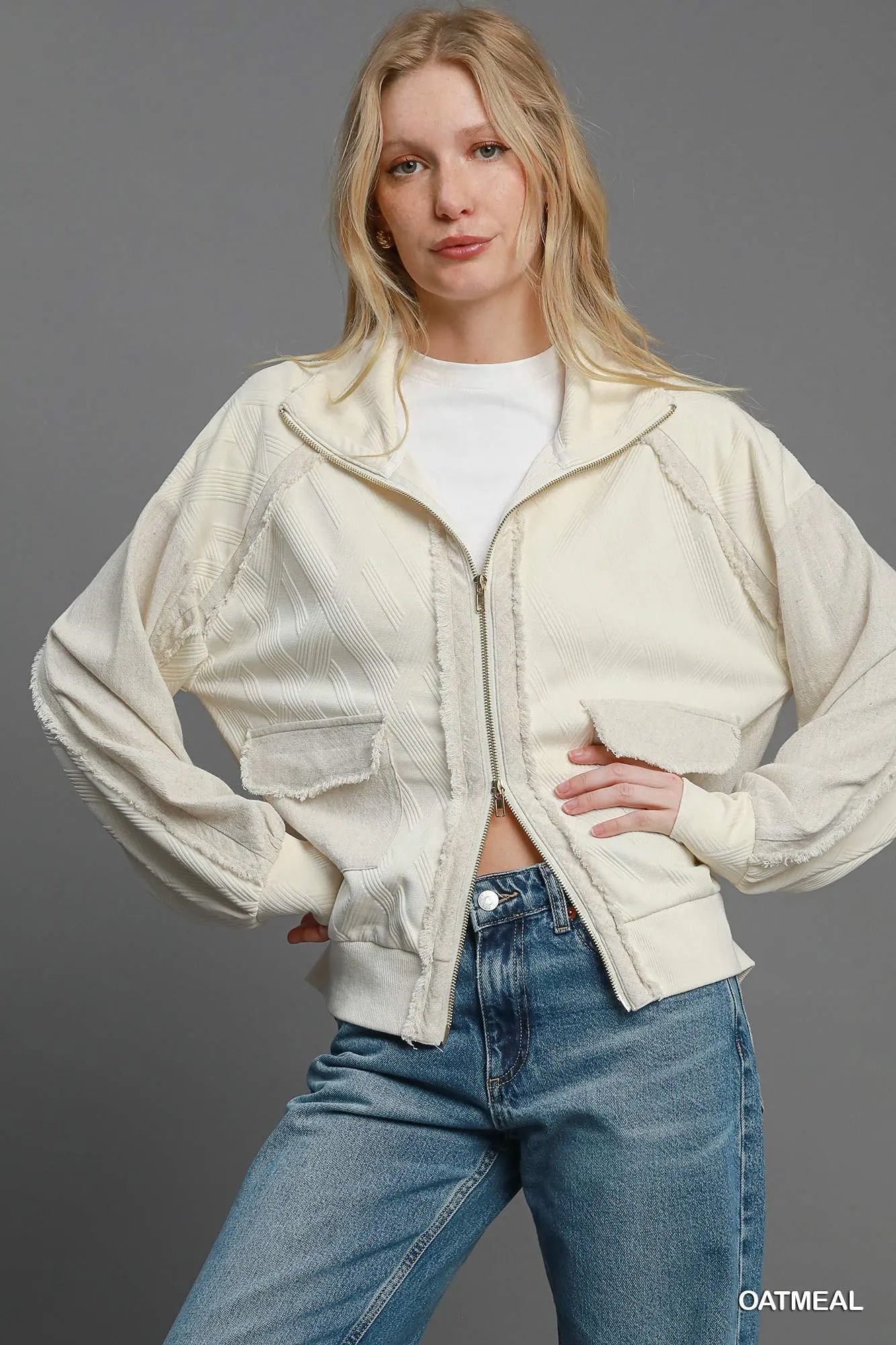 Umgee Two-Way Jacquard Zip-Up Jacket on Simply Obsessed