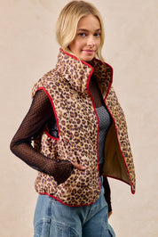 BIBI Leopard Print Piping Detail Quilted Vest on Simply Obsessed