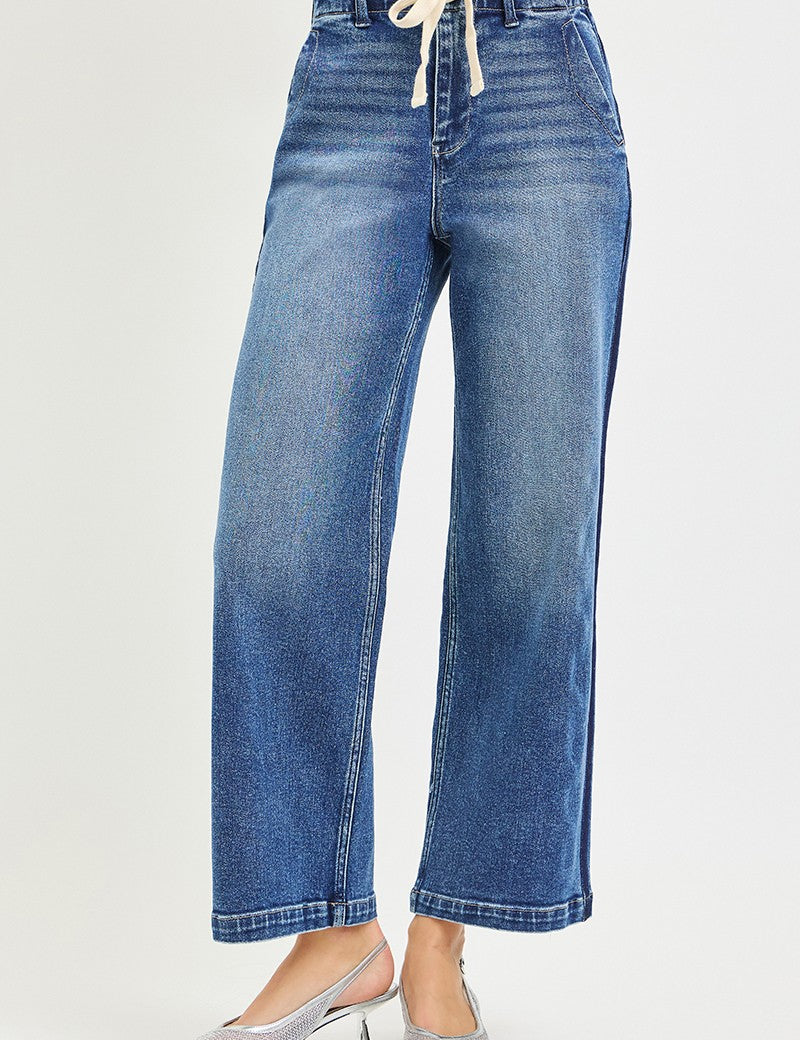 RISEN Elastic Band High Rise Cropped Wide Jeans on Simply Obsessed