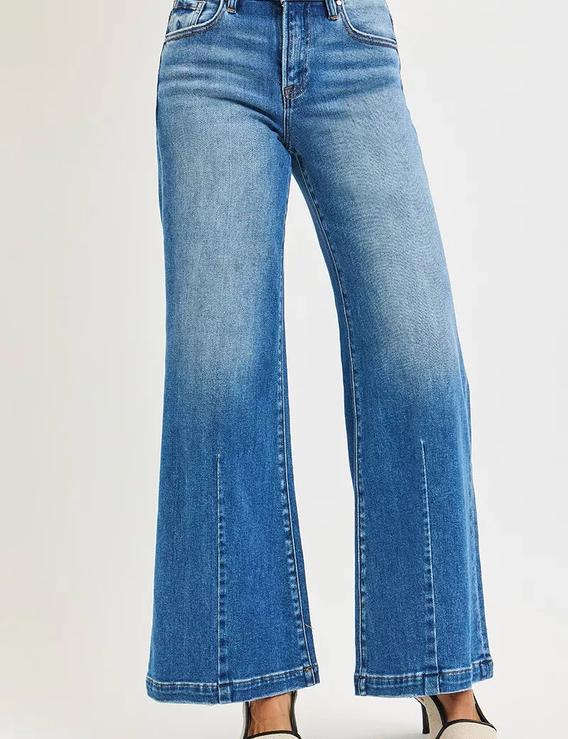 RISEN Full Size Mid Rise Wide Leg Jeans with Flared Look Plus Size on Simply Obsessed