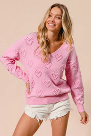 BiBi Valentines Heart Pompom V Neck Knit Top on Simply Obsessed