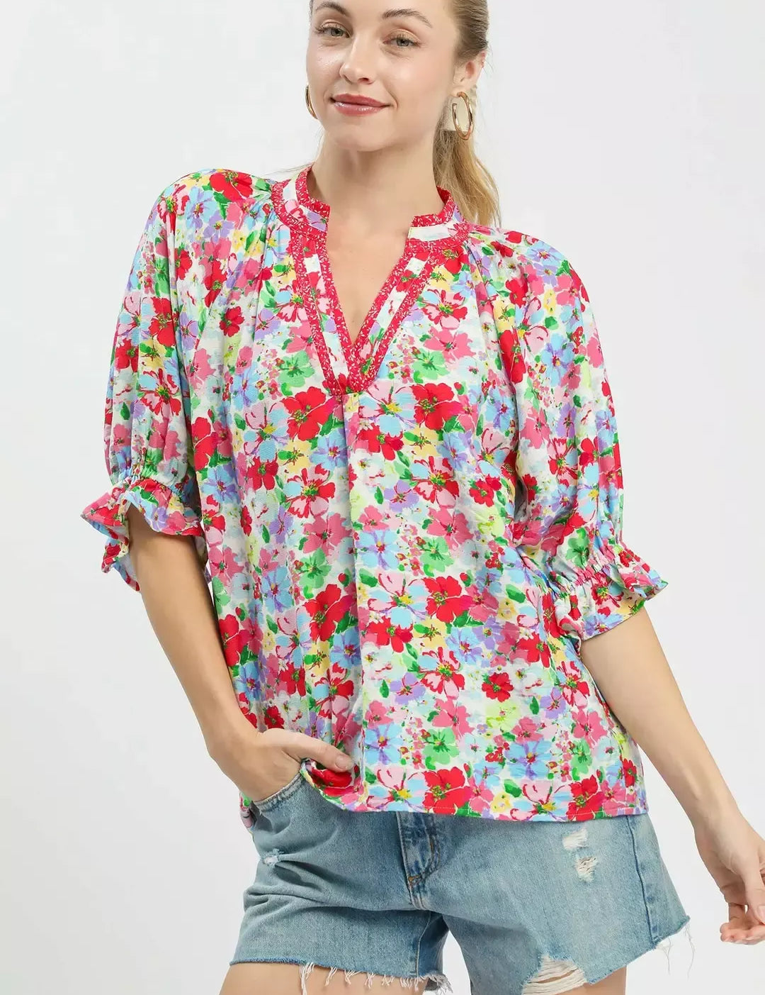 UMGEE Mix Floral Print Ruffle Top. **DEBUT SALE** on Simply Obsessed