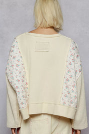 POL Mix Thermal Floral Pattern Quilted Knit Cropped Top with Raw Edge Detail on Simply Obsessed