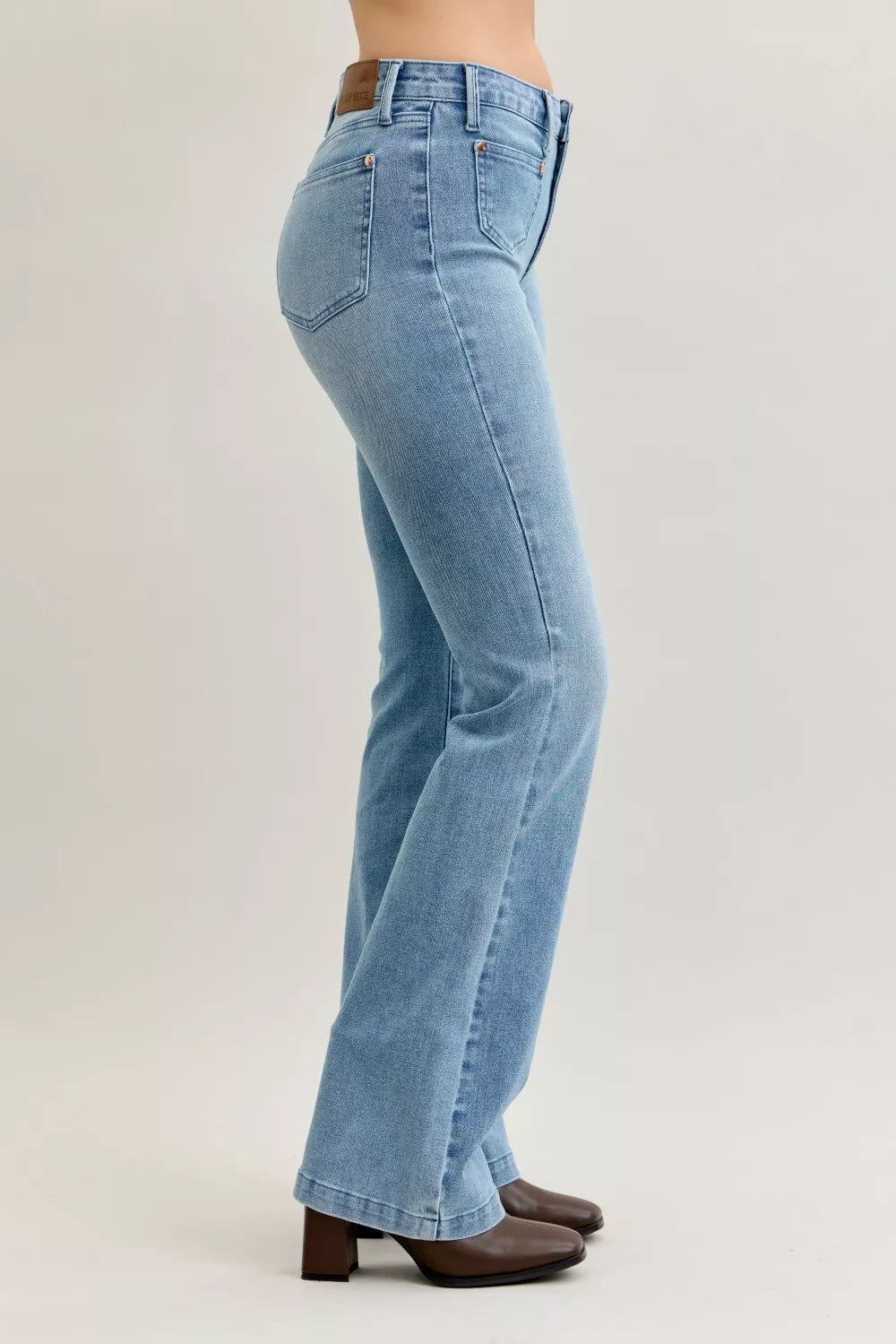 Judy Blue Full Size Mid Rise Bootcut Jeans with Contrast Wash & Front Patch Pockets Plus Size on Simply Obsessed