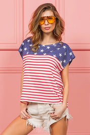 BIBI Star Rpinted with Stripe Combo Top on Simply Obsessed