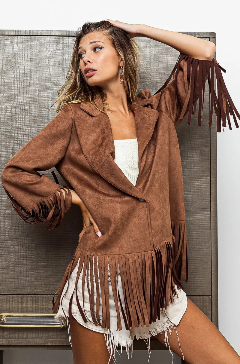 BiBi Single Blazer with Fringed Hem on Simply Obsessed