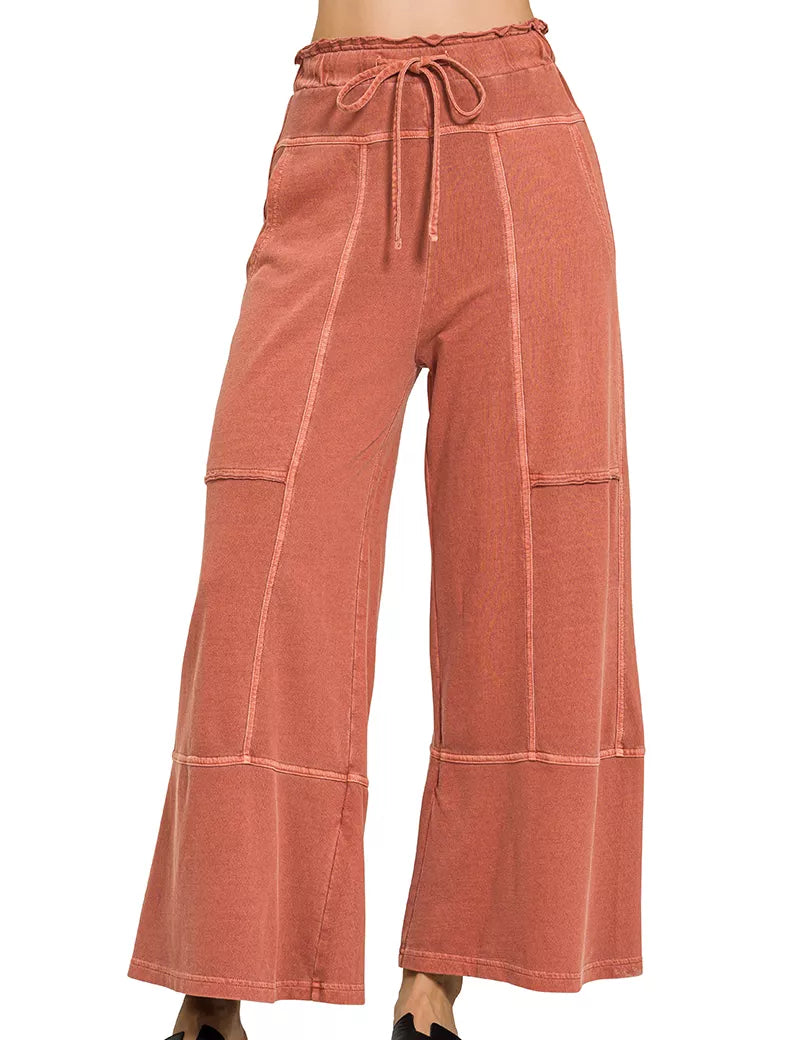 ZENANA French Terry Washed Exposed-seam Wide Leg Pants on Simply Obsessed