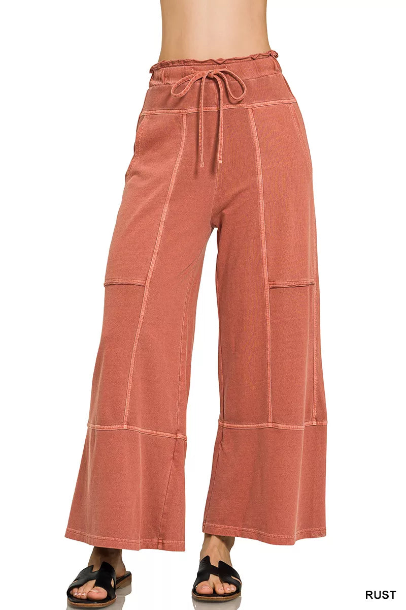 ZENANA French Terry Washed Exposed-seam Wide Leg Pants on Simply Obsessed