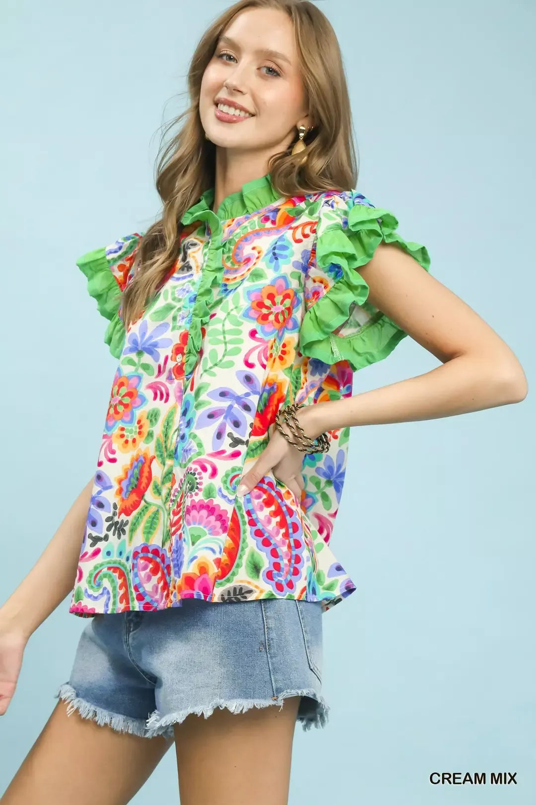 UMGEE Ruffle Trim Paisley Floral Top **DEBUT SALE** on Simply Obsessed