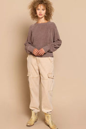 POL Round Neck Backless Sweater with Ribbed Edge on Simply Obsessed