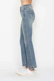 JUDY BLUE Full Size Tummy Control Back Embroidered Pocketed Bootcut Jeans Plus Size on Simply Obsessed
