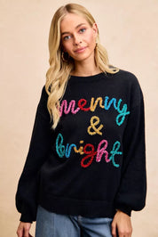 BIBI Tinsel Lettering Christmas Sweater on Simply Obsessed