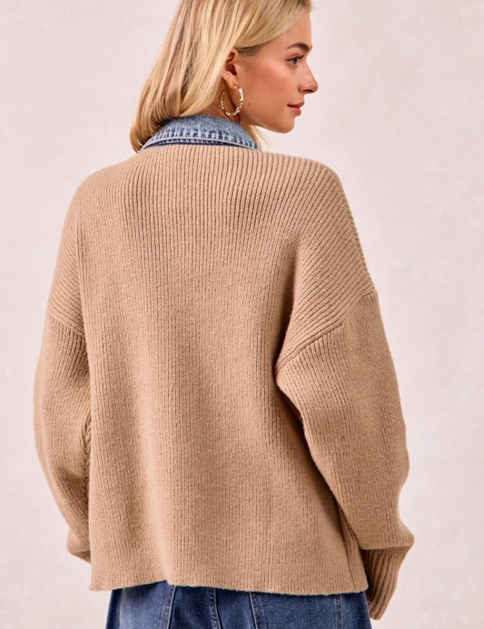 BIBI Washed Denim Mix And Match Buttoned Sweater Top **VEGAS LIVES** on Simply Obsessed