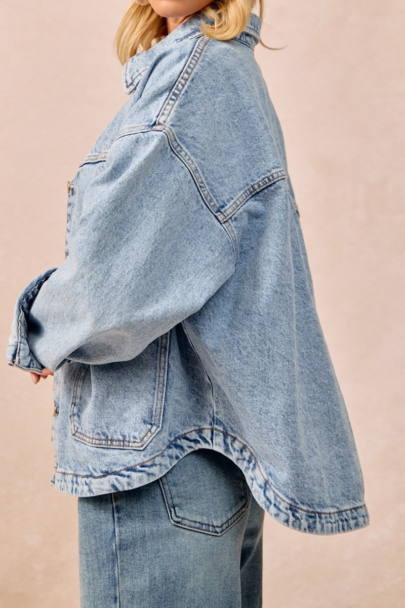 BIBI Washed Denim Jacket With Double Pocket Back Pleat on Simply Obsessed