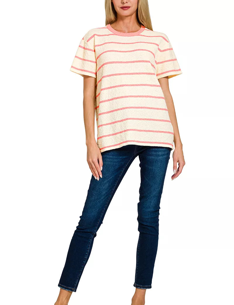 ZENANA Textured Striped Crew Neck T-Shirt on Simply Obsessed
