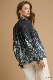 Umgee Full Size Floral Vine Print Blouse with Balloon Sleeves Plus Size on Simply Obsessed
