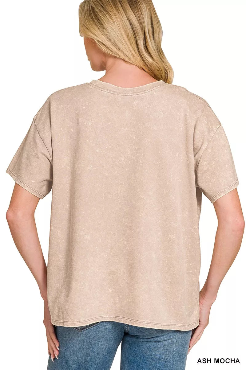 ZENANA French Terry Acid Washed Relaxed Top & Short Set on Simply Obsessed