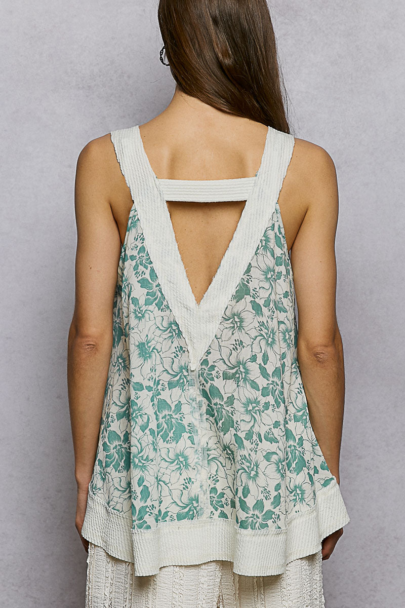 POL Floral V-Neck Tank with Front Pocket on Simply Obsessed