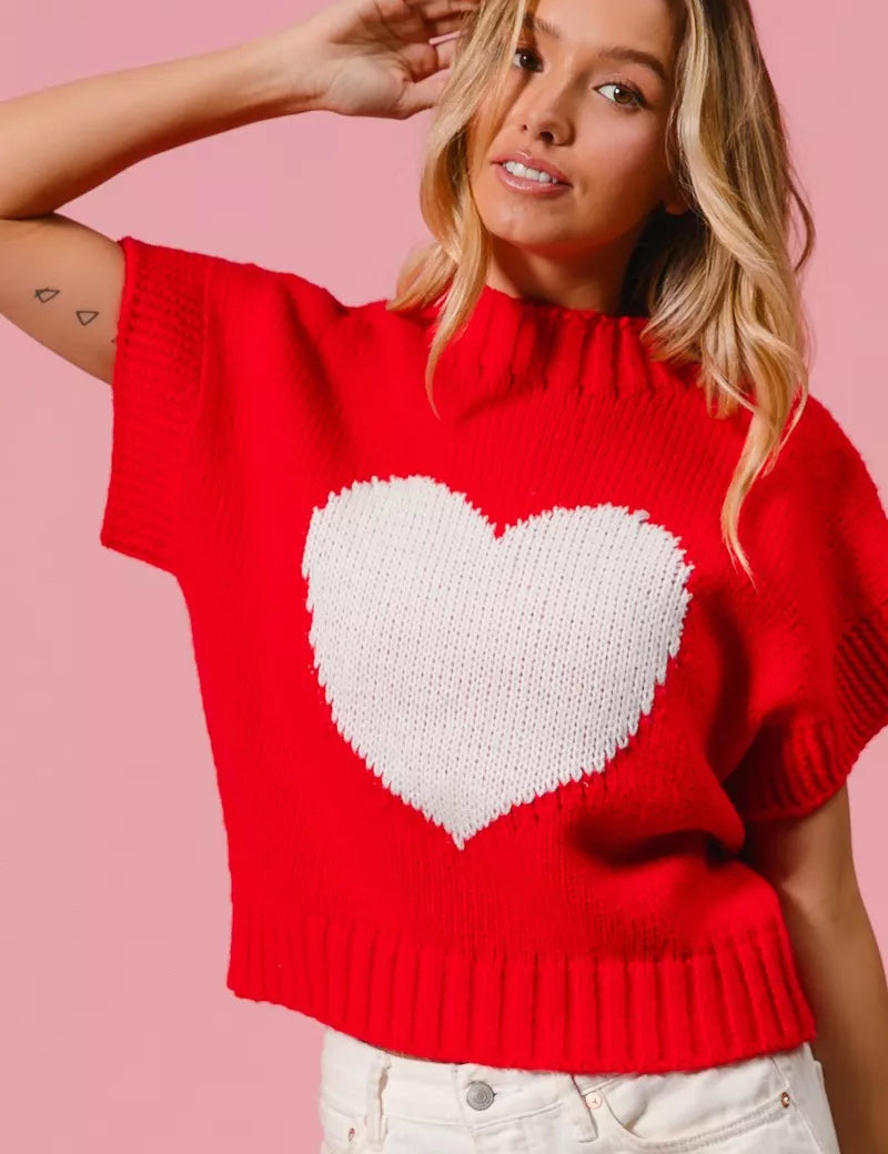 BIBI Rib Banded Heart Pattern Valentines Sweater on Simply Obsessed